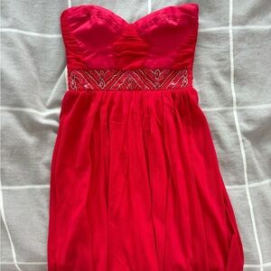 Red heart shaped tube top mini dress
